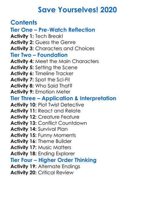 Save Yourselves 2020 Worksheet Activity Booklet