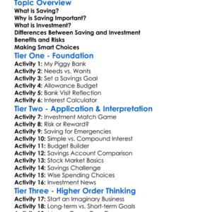 Saving And Investment Worksheet Activity Booklet