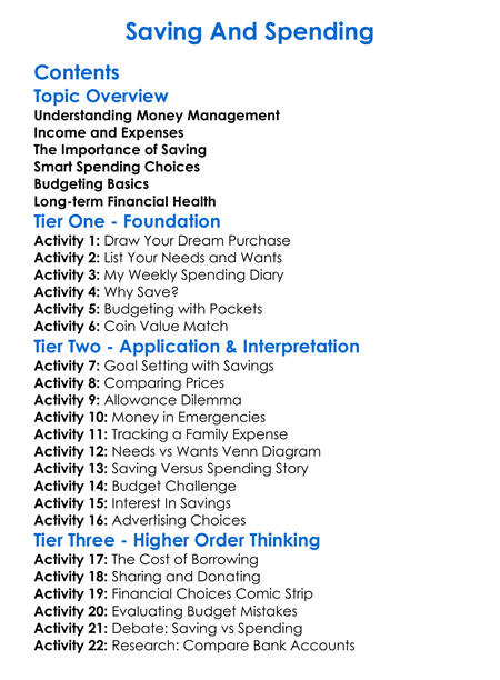 Saving And Spending Worksheet Activity Booklet