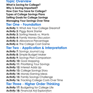 Saving For College Worksheet Activity Booklet