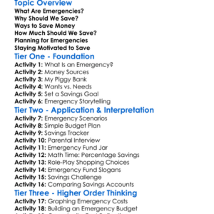 Saving For Emergencies Worksheet Activity Booklet