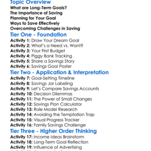 Saving For Long-Term Goals Worksheet Activity Booklet