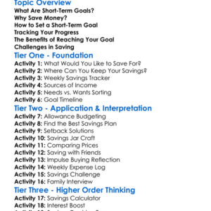 Saving For Short-Term Goals Worksheet Activity Booklet
