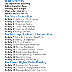 Saving For Vacations And Travel Worksheet Activity Booklet