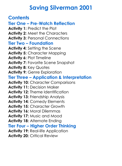 Saving Silverman 2001 Worksheet Activity Booklet