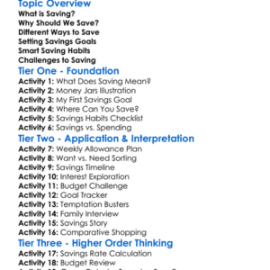 Saving Strategies Worksheet Activity Booklet