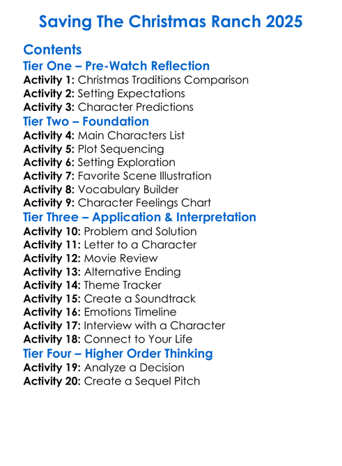 Saving The Christmas Ranch 2025 Worksheet Activity Booklet