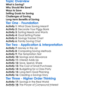 Saving Worksheet Activity Booklet