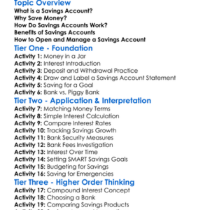 Savings Accounts Worksheet Activity Booklet