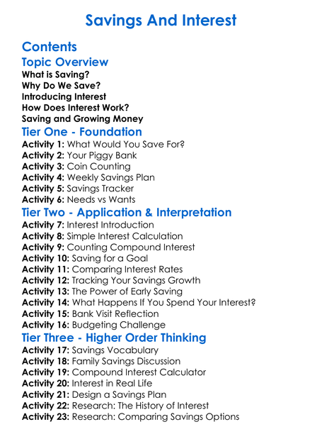 Savings And Interest Worksheet Activity Booklet