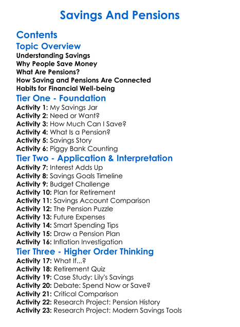 Savings And Pensions Worksheet Activity Booklet