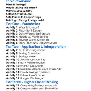 Savings Worksheet Activity Booklet