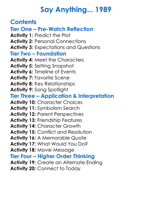 Say Anything 1989 Worksheet Activity Booklet