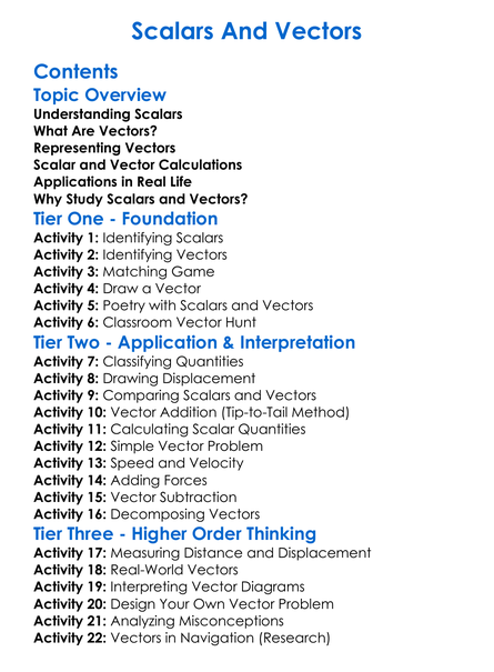 Scalars And Vectors Worksheet Activity Booklet