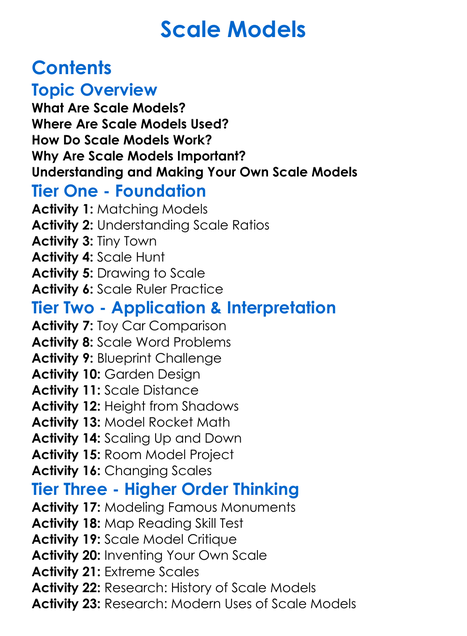 Scale Models Worksheet Activity Booklet