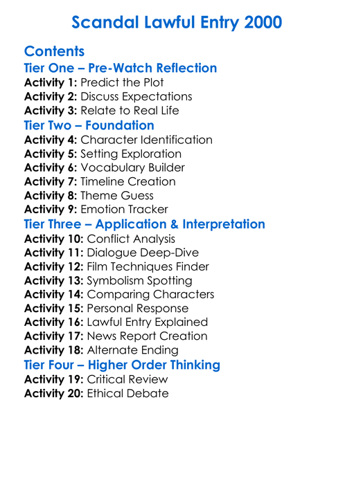 Scandal Lawful Entry 2000 Worksheet Activity Booklet