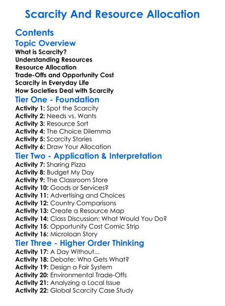 Scarcity And Resource Allocation Worksheet Activity Booklet