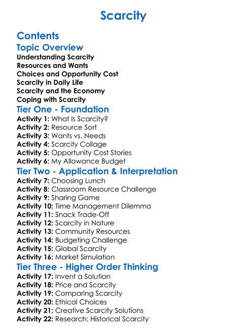 Scarcity Worksheet Activity Booklet