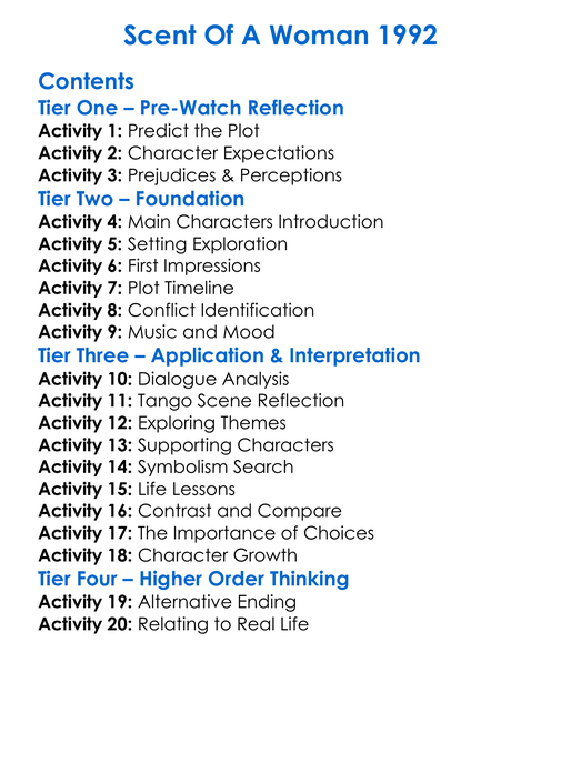 Scent Of A Woman 1992 Worksheet Activity Booklet