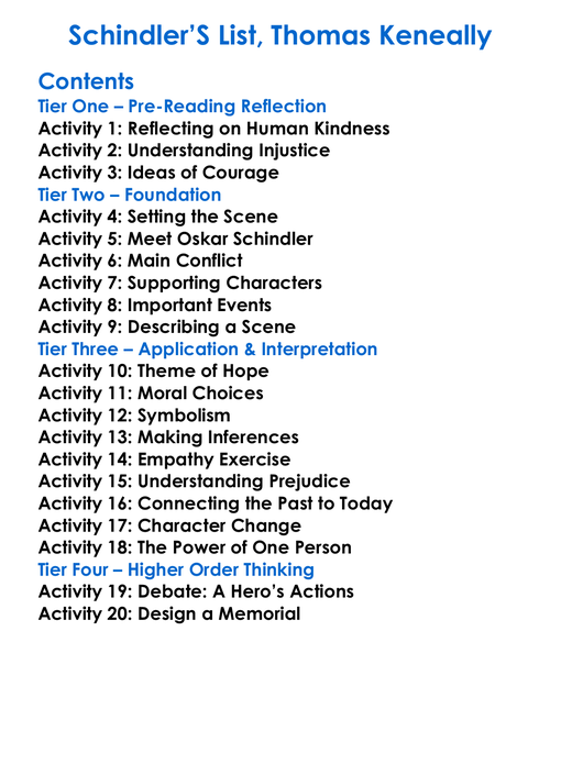 Schindlers List Thomas Keneally Worksheet Activity Booklet