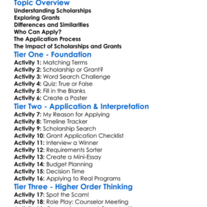 Scholarships And Grants Worksheet Activity Booklet