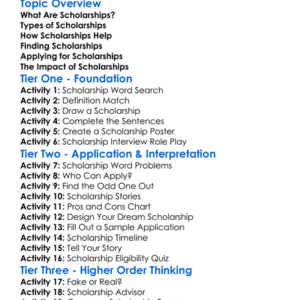 Scholarships Worksheet Activity Booklet