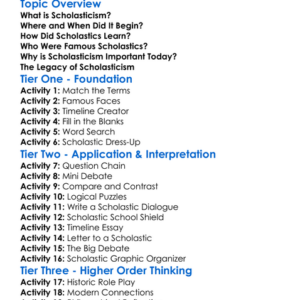 Scholasticism Worksheet Activity Booklet