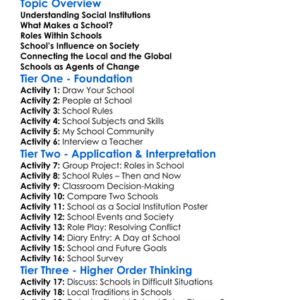 School As A Social Institution Worksheet Activity Booklet
