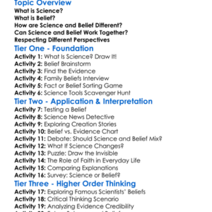 Science And Belief Worksheet Activity Booklet