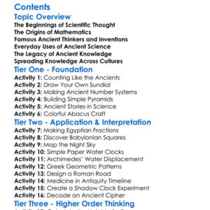 Science And Mathematics In Antiquity Worksheet Activity Booklet