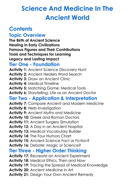 Science And Medicine In The Ancient World Worksheet Activity Booklet