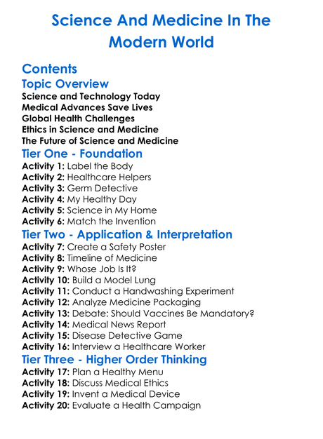 Science And Medicine In The Modern World Worksheet Activity Booklet