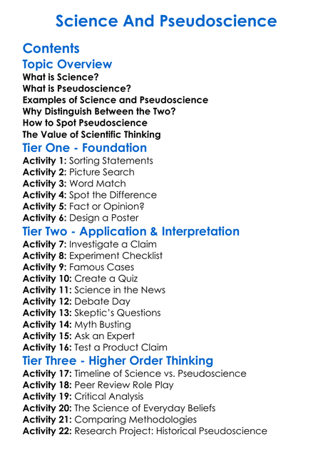 Science And Pseudoscience Worksheet Activity Booklet