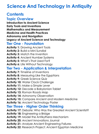 Science And Technology In Antiquity Worksheet Activity Booklet