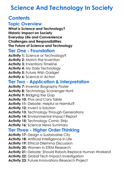 Science And Technology In Society Worksheet Activity Booklet