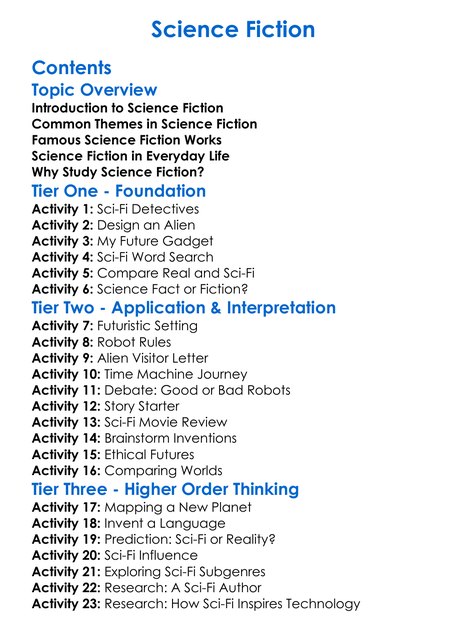 Science Fiction Worksheet Activity Booklet