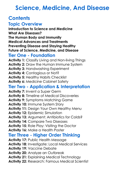 Science Medicine And Disease Worksheet Activity Booklet