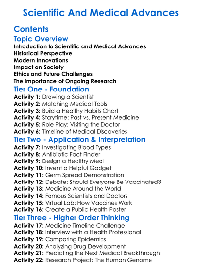 Scientific And Medical Advances Worksheet Activity Booklet