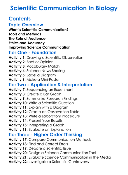Scientific Communication In Biology Worksheet Activity Booklet