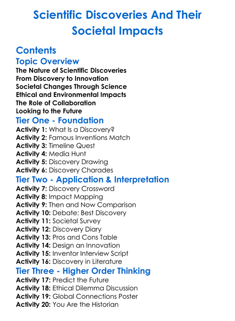 Scientific Discoveries And Their Societal Impacts Worksheet Activity Booklet