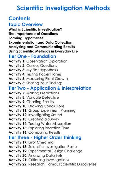 Scientific Investigation Methods Worksheet Activity Booklet