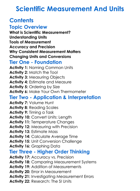 Scientific Measurement And Units Worksheet Activity Booklet