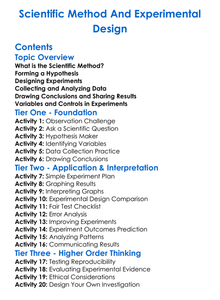 Scientific Method And Experimental Design Worksheet Activity Booklet
