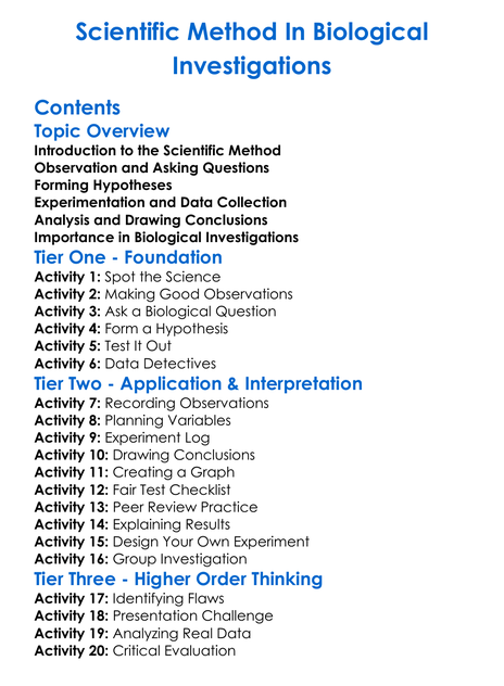 Scientific Method In Biological Investigations Worksheet Activity Booklet