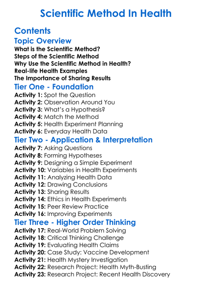 Scientific Method In Health Worksheet Activity Booklet