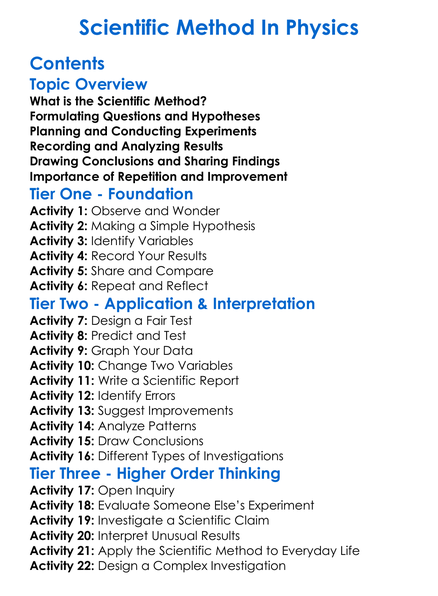 Scientific Method In Physics Worksheet Activity Booklet