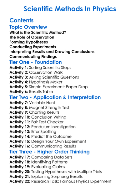 Scientific Methods In Physics Worksheet Activity Booklet