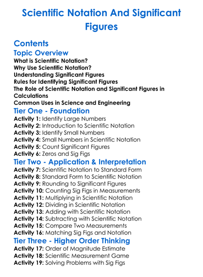 Scientific Notation And Significant Figures Worksheet Activity Booklet