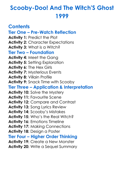 Scooby-Doo And The Witchs Ghost 1999 Worksheet Activity Booklet