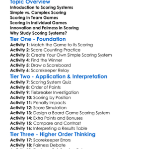 Scoring Systems In Different Games Worksheet Activity Booklet